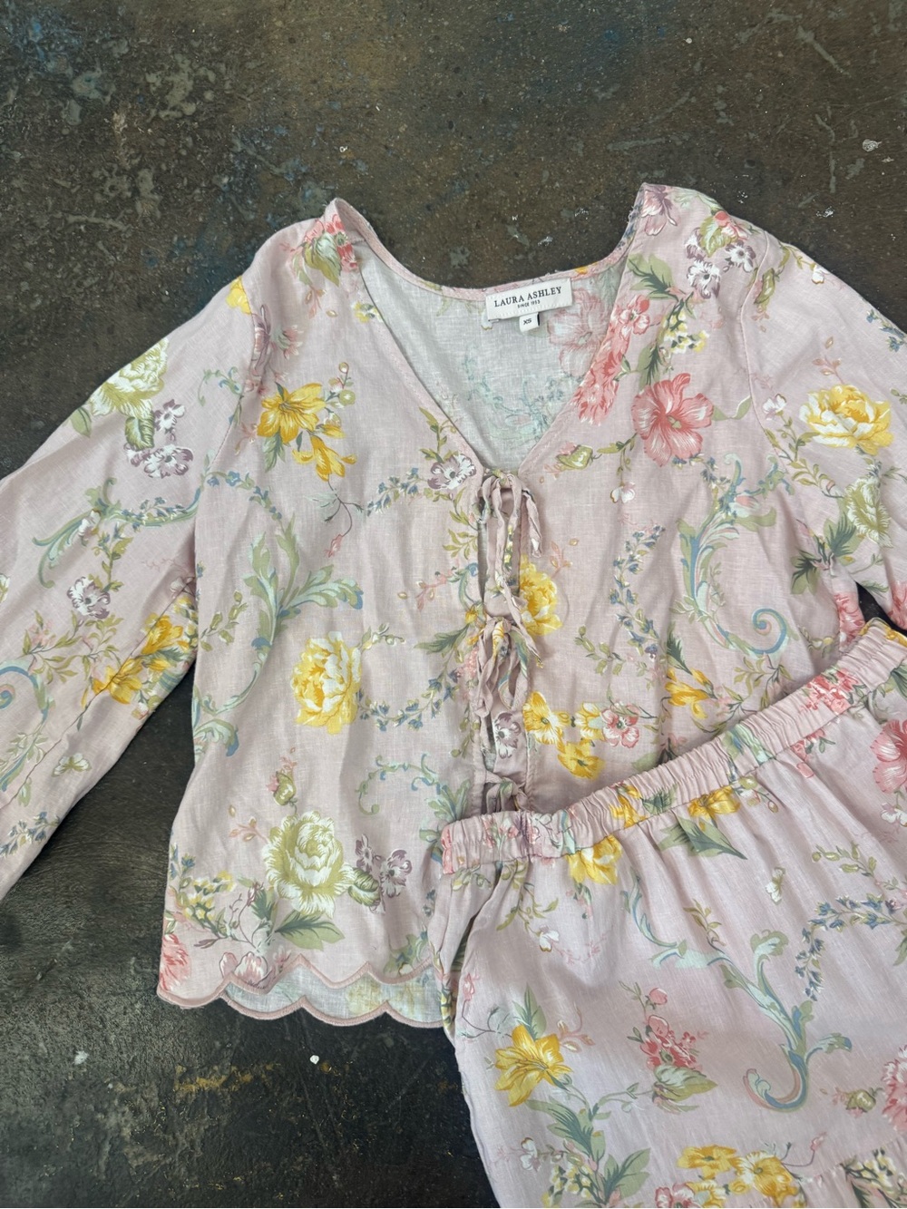 Laura Ashley Pink Floral Lace-Up Top and Matching Shorts Set